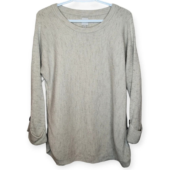 Nic + Zoe Cream Knit Cotton Blend Button  Sleeve Women Large - Picture 1 of 6